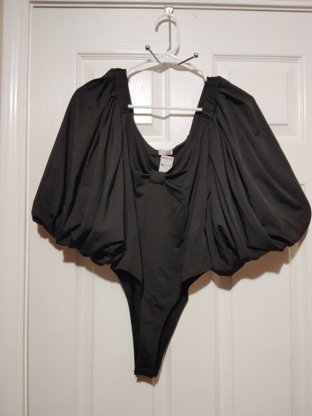 TCEC Elegant Women's Black Puff Sleeve Bodysuit Top Size Small NWT Retail - Picture 2 of 4